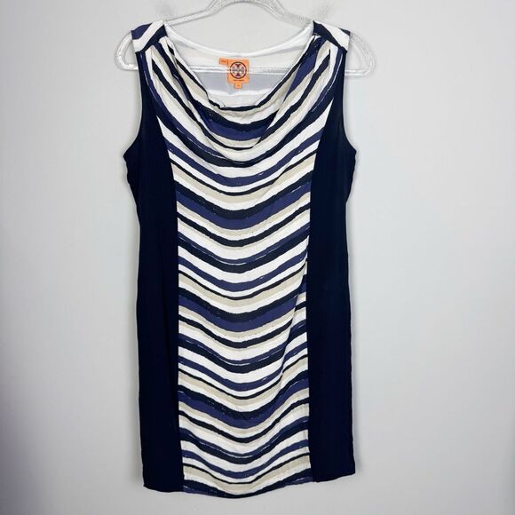 Tory Burch Dresses & Skirts - TORY BURCH | Silk Navy Blue, White, Beige, Black Striped Dress Women’s Size 10